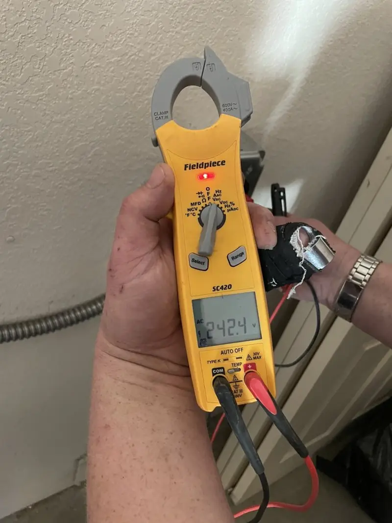Voltage testing with clamp meter during Hot Tub / Pool Electrical Wiring in Fetters Hot Springs-Agua Caliente